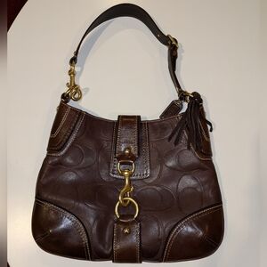 Coach Brown and Gold Shoulder Bag with Monogram